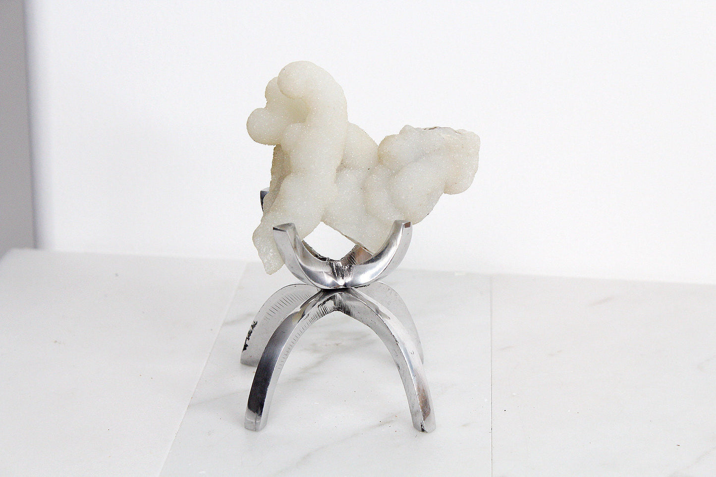 Modern White Crystal Decor with Silver Claw Stand: Chalcedony Quartz Mineral Boho Decor Accent Quartz Crystal Gift Minimal Silver Claw Stand Modern Crystal Decor with Silver Claw Stand Chalcedony Quartz Mineral
Boho Crystal Display: Chalcedony Quartz