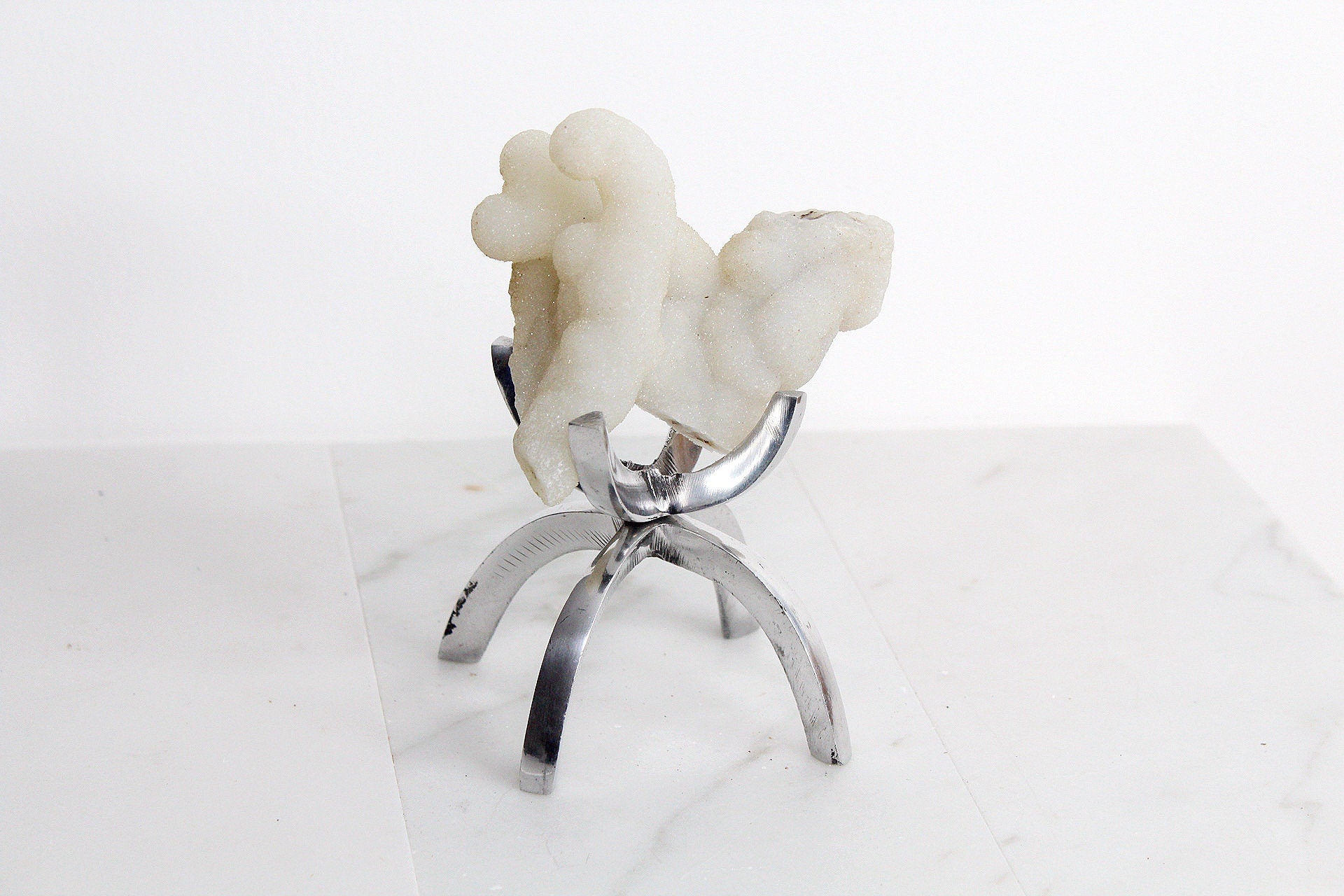 Modern White Crystal Decor with Silver Claw Stand: Chalcedony Quartz Mineral Boho Decor Accent Quartz Crystal Gift Minimal Brass Claw Stand Modern Crystal Decor with Brass Claw Stand: Chalcedony Quartz Mineral
Boho Crystal Display: Chalcedony Quartz