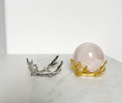 Gold Modern Crystal Sphere Display Stand for Boho Home Decor  Small Crystal Ball Holder Steel Antler Stand Rustic Home Decor Feng Shui Accent Meditation Room Decor Nature Inspired Design Woodland Charm Crystal Display Unique Gift Idea Compact Stand