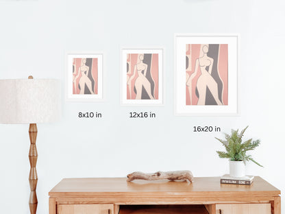 Modern Feminine Aesthetic Wall Art Decor Pink Neutral Colored Framed Art Print Woman Body Outline Art Matisse Art Print Neutral Minimal Art body outline art woman body painting pink feminine art feminine wall decor matisse art print pink art print