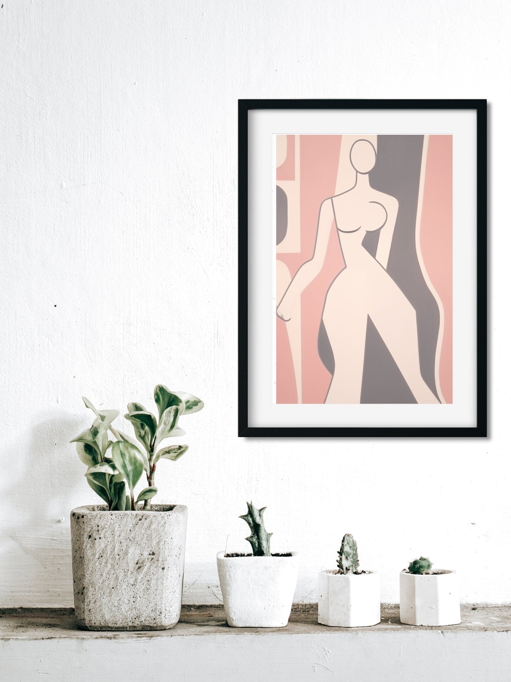 Modern Feminine Aesthetic Wall Art Decor Pink Neutral Colored Framed Art Print Woman Body Outline Art Matisse Art Print Neutral Minimal Art body outline art woman body painting pink feminine art feminine wall decor matisse art print pink art print