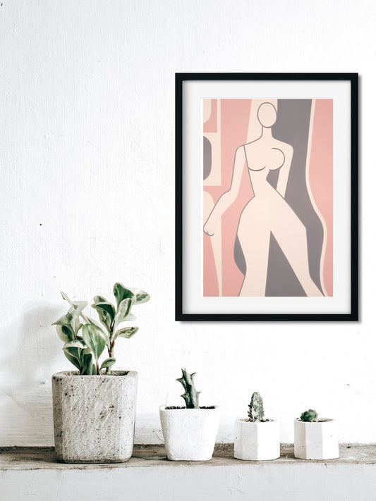 Modern Feminine Aesthetic Wall Art Decor Pink Neutral Colored Framed Art Print Woman Body Outline Art Matisse Art Print Neutral Minimal Art body outline art woman body painting pink feminine art feminine wall decor matisse art print pink art print