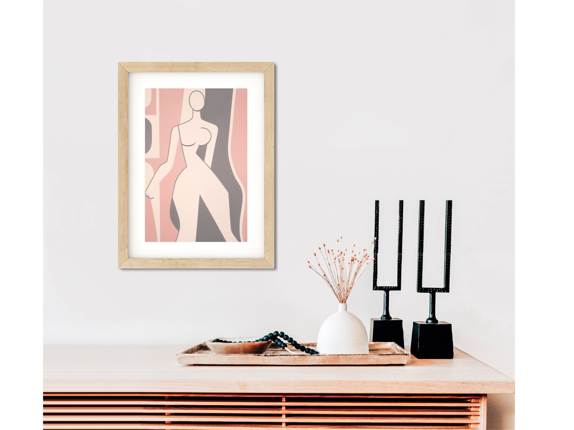 Modern Feminine Aesthetic Wall Art Decor Pink Neutral Colored Framed Art Print Woman Body Outline Art Matisse Art Print Neutral Minimal Art body outline art woman body painting pink feminine art feminine wall decor matisse art print pink art print