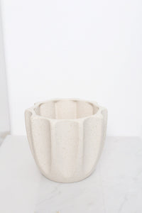 Neutral Modern Pot Fluted Beige Cream Ceramic Vase Pot Gift Minimal Modern Decor Ribbed Planter Sandstone Pottery for Indoor Plant Gift