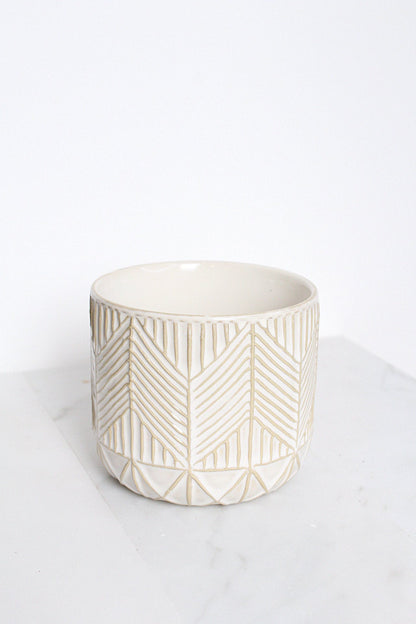 Boho Chevron Pattern Pottery Neutral Ivory Modern Pot Minimal Planter Indoor Plant Home Decor Flower Decorative Vase Wedding Elegant Style