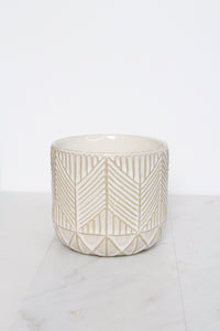 Boho Chevron Pattern Pottery Neutral Ivory Modern Pot Minimal Planter Indoor Plant Home Decor Flower Decorative Vase Wedding Elegant Style