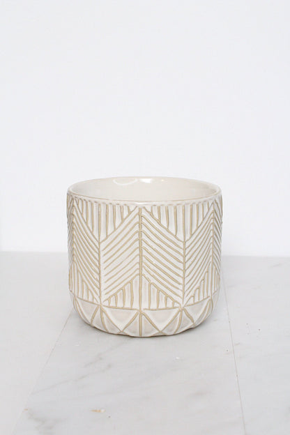 Boho Chevron Pattern Pottery Neutral Ivory Modern Pot Minimal Planter Indoor Plant Home Decor Flower Decorative Vase Wedding Elegant Style