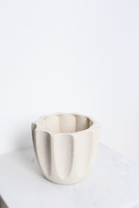 Neutral Modern Pot Fluted Beige Cream Ceramic Vase Pot Gift Minimal Modern Decor Ribbed Planter Sandstone Pottery for Indoor Plant Gift