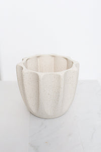 Neutral Modern Pot Fluted Beige Cream Ceramic Vase Pot Gift Minimal Modern Decor Ribbed Planter Sandstone Pottery for Indoor Plant Gift