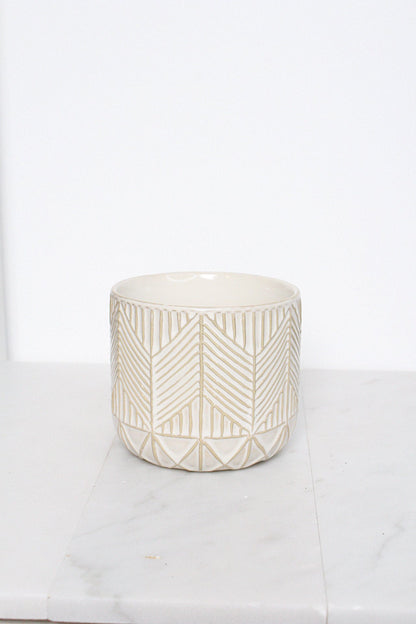 Boho Chevron Pattern Pottery Neutral Ivory Modern Pot Minimal Planter Indoor Plant Home Decor Flower Decorative Vase Wedding Elegant Style