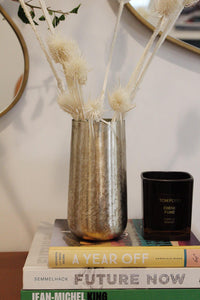 Silver Metallic Vase Antique Finish Vase for Branches Modern Vase Floral Arrangement Organic Vessel Distressed Texture Wabi Sabi Aesthetic