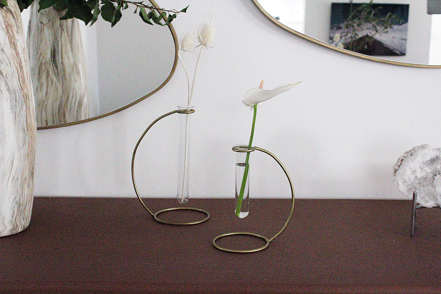 Glass Bud Vase Brass Stand Single Flower Display Plant Propagation Modern Home Decor Minimalist Floral Arrangement Wedding Centerpiece Event Decor Plant Lover Gift Boho Minimal Decor