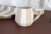 Ceramic Striped Mug Modern Farmhouse Kitchenware Neutral Coffee Cup Boho Chic Drinkware Everyday Tea Cup Minimalist Design Trendy Decor Gift Housewarming Present Office Desk Mug Durable Ceramic Cup