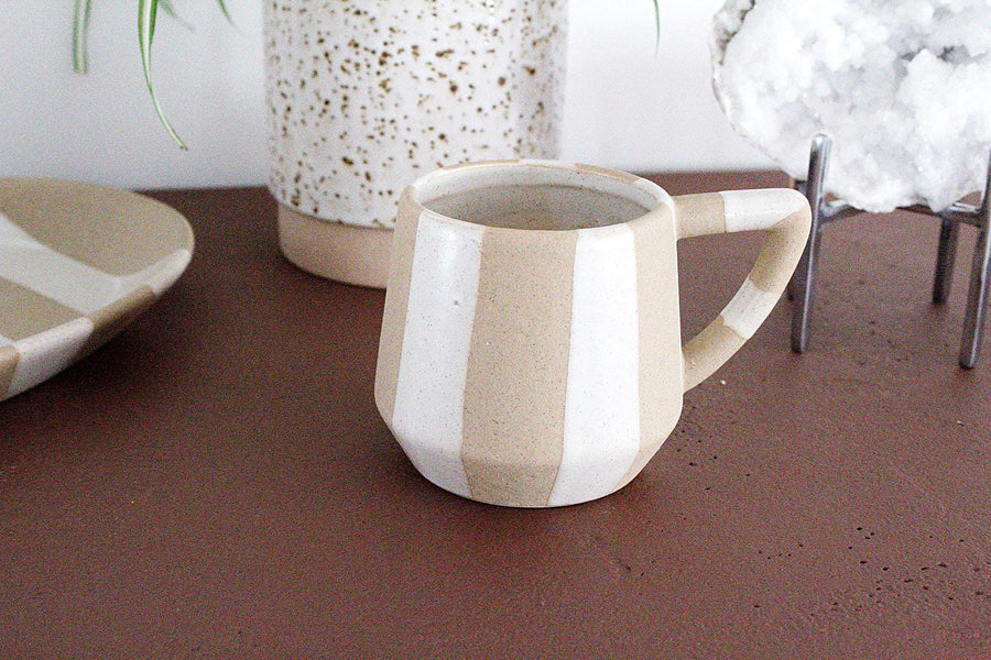 Striped Design Mug Neutral Colors Earthy Tones Modern Farmhouse Cup Boho Chic Kitchenware Contemporary Style Minimalist Coffee Mug Tea Cup Hot Beverage Container Everyday Use Trendy Kitchen Decor