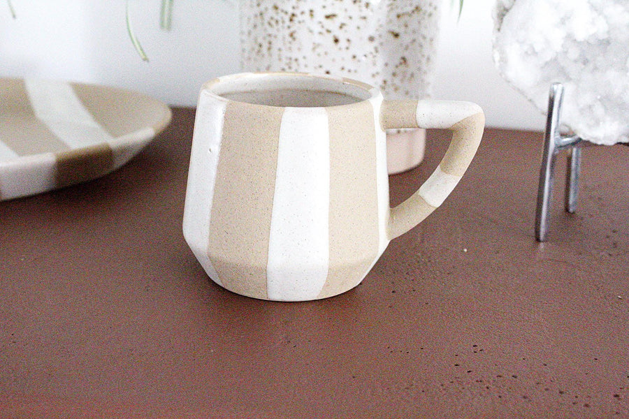 Neutral Coffee Cup Boho Chic Drinkware Everyday Tea Cup Minimalist Design Trendy Decor Gift Ceramic Striped Mug Modern Farmhouse Kitchenware Interior Design Gift Housewarming Present Wedding Gift