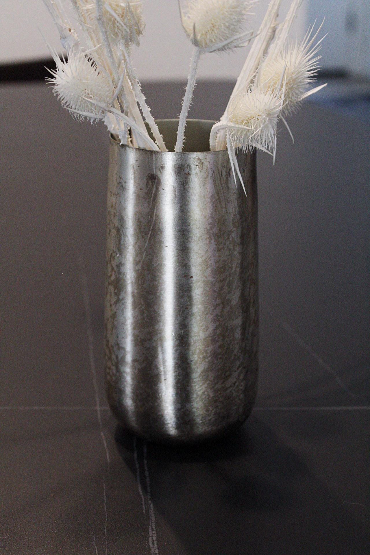 Silver Metallic Vase Antique Finish Vase for Branches Modern Vase Floral Arrangement Organic Vessel Distressed Texture Wabi Sabi Aesthetic