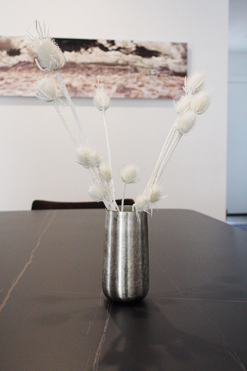 Silver Metallic Vase Antique Finish Vase for Branches Modern Vase Floral Arrangement Organic Vessel Distressed Texture Wabi Sabi Aesthetic