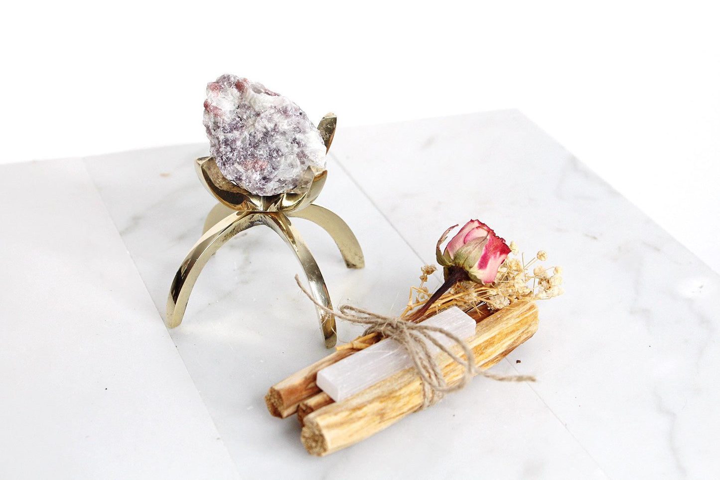 Crystal Healing Set Pink Tourmaline Selenite Palo Santo Energy Clearing Kit Spiritual Gift Set Crystal Display Meditation Altar Chakra Tool