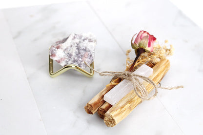 Pink Tourmaline Crystal Selenite Stick Palo Santo Sticks Energy Clearing Energy Cleansing Meditation Energy Healing Spiritual Guidance Crystal Set Spiritual Set
