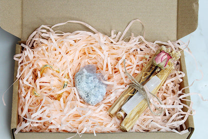 Celestite and Palo Santo Set Healing Crystals and Incense Meditation Starter Pack Spiritual Gift Set Home Altar Supplies Crystal Meditation Set Meditation Room Decor Spiritual Home Decor