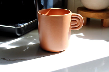 Modern Coffee Cup Terracotta Design Farmhouse Style Mug Black Handle Detail Ceramic Kitchen Essential Perfect Mom Present Coffee Lover Gift Rustic Home Accent Beautiful Country Charm Premium Quality Construction Daily Use Favorite Cup