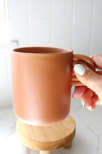 Rustic Farmhouse Mug Terracotta Coffee Cup Modern Kitchen Style Black Handle Design Premium Ceramic Construction Perfect Coffee Lover Gift Mom Present Essential White Accent Details Beautiful Country Home Decor Daily Use Favorite Handmade