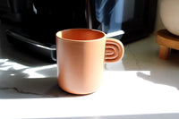 Modern Coffee Cup Terracotta Design Farmhouse Style Mug Black Handle Detail Ceramic Kitchen Essential Perfect Mom Present Coffee Lover Gift Rustic Home Accent Beautiful Country Charm Premium Quality Construction Daily Use Favorite Cup