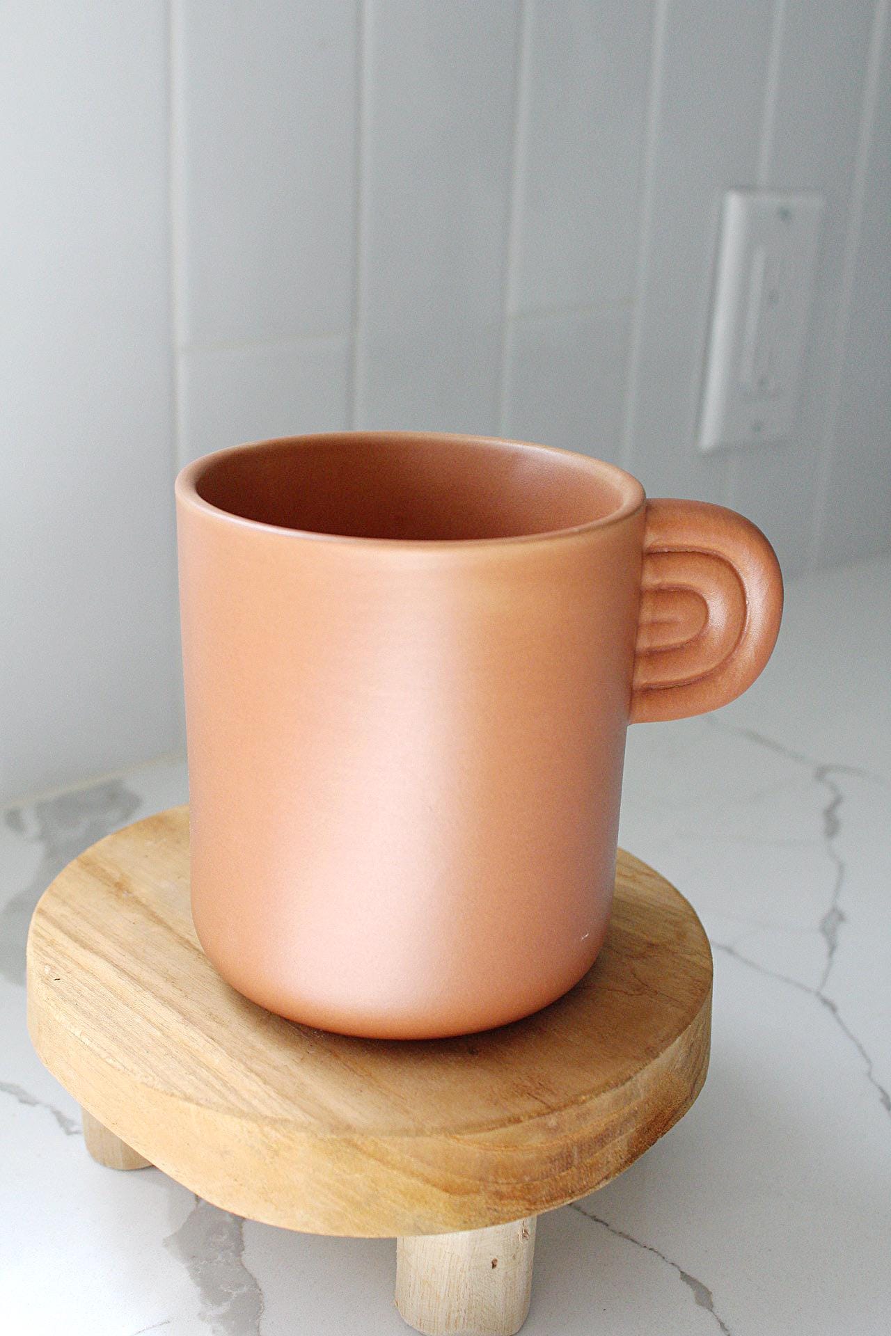 Coffee Lover Gift Terracotta Farmhouse Mug Modern Kitchen Essential Black Handle Design Premium Ceramic Cup Perfect Mom Present White Accent Details Rustic Style Home Beautiful Country Charm Daily Coffee Favorite Handmade Look Quality