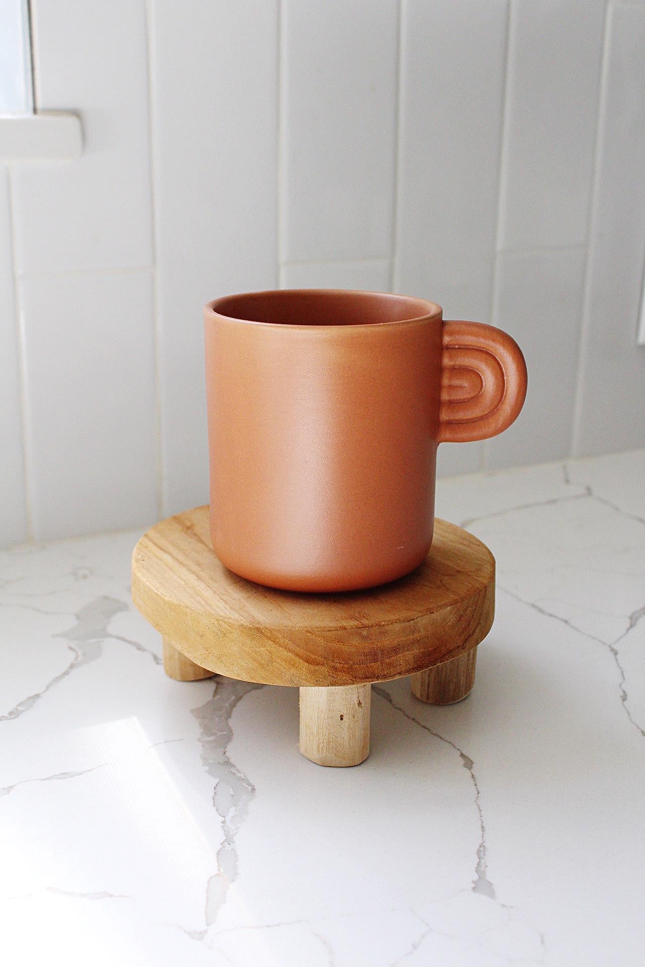 Kitchen Coffee Cup Terracotta Farmhouse Style Modern Design Elements Black Handle Detail Premium Ceramic Construction Perfect Mom Gift Coffee Lover Present Beautiful Country Charm White Accent Details Rustic Home Decor Daily Use Essential