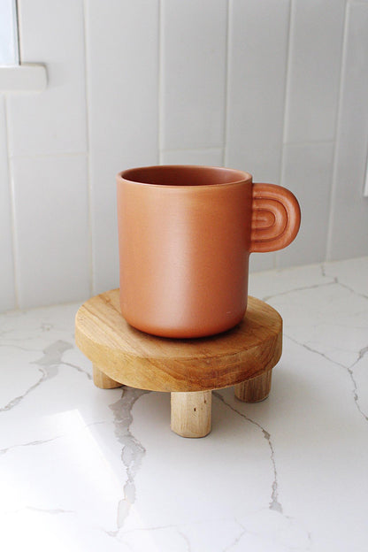 Kitchen Coffee Cup Terracotta Farmhouse Style Modern Design Elements Black Handle Detail Premium Ceramic Construction Perfect Mom Gift Coffee Lover Present Beautiful Country Charm White Accent Details Rustic Home Decor Daily Use Essential