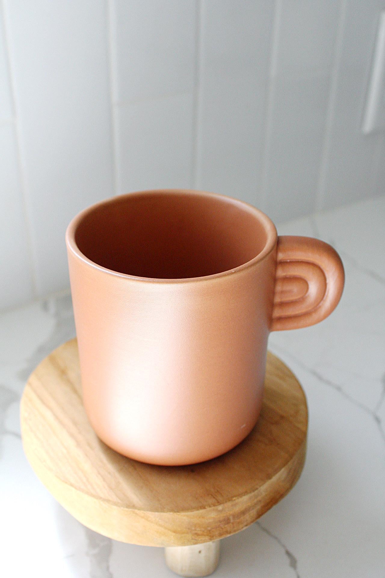 Coffee Lover Gift Terracotta Farmhouse Mug Modern Kitchen Essential Black Handle Design Premium Ceramic Cup Perfect Mom Present White Accent Details Rustic Style Home Beautiful Country Charm Daily Coffee Favorite Handmade Look Quality