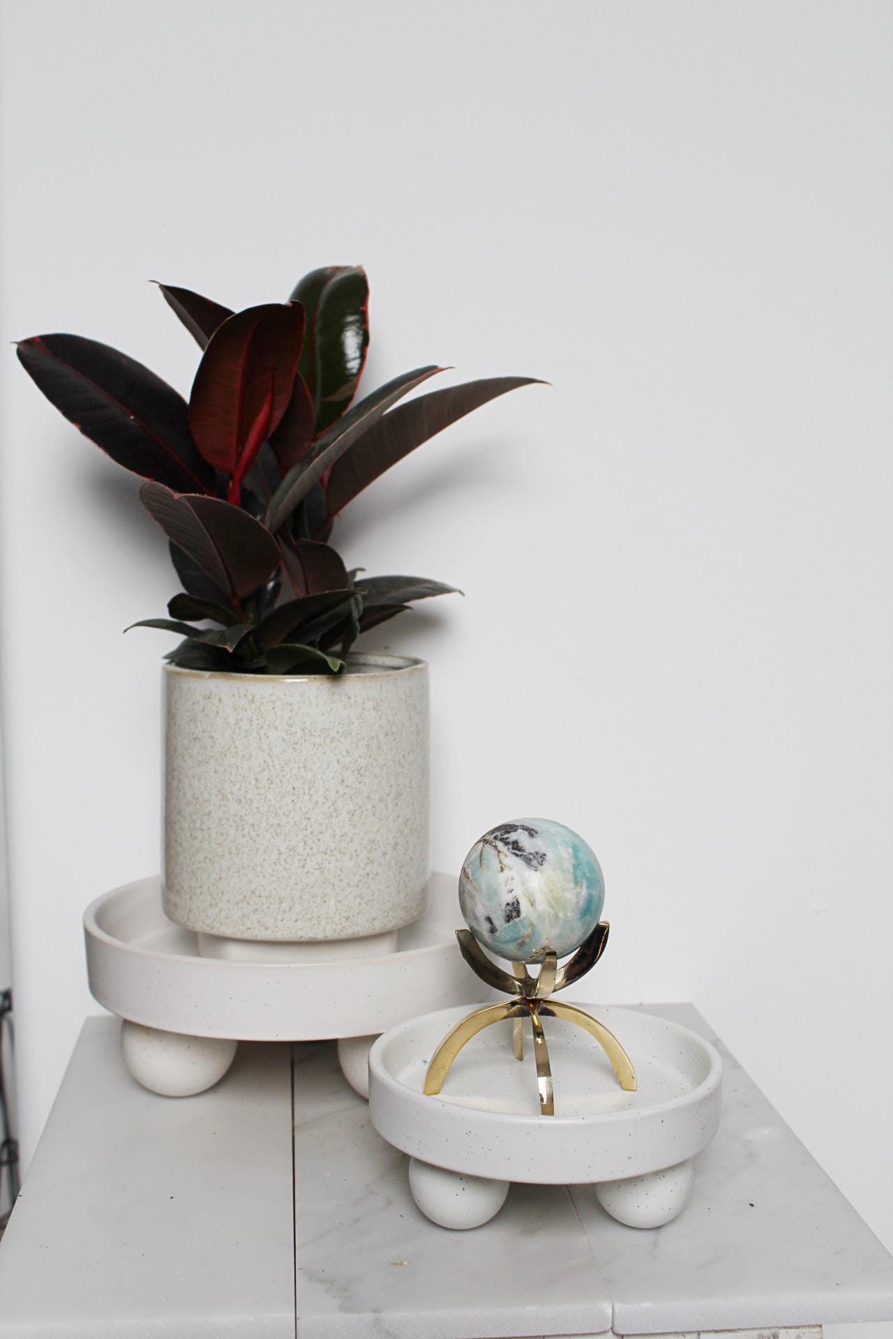 Small White Ceramic Plant Saucer – Indoor Tray Riser, Modern Decor