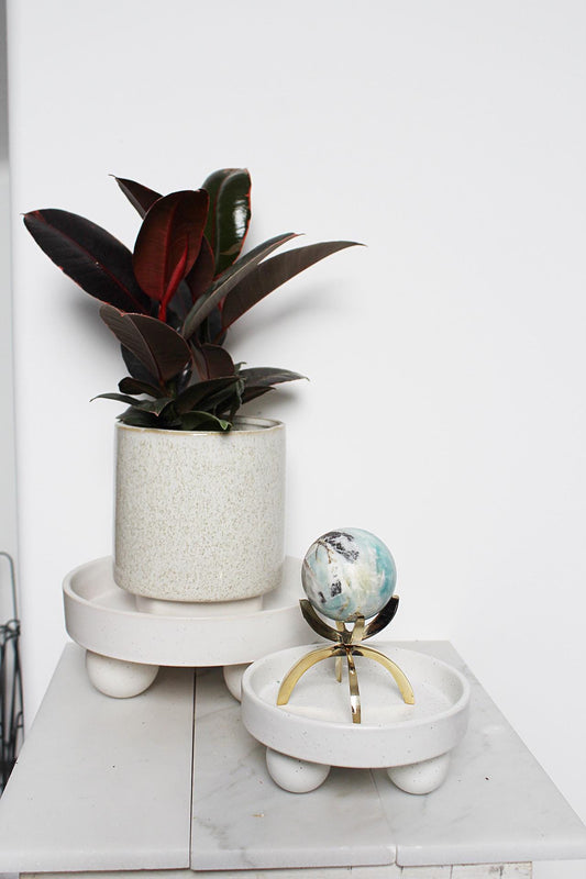 Small White Ceramic Plant Saucer – Indoor Tray Riser, Modern Decor