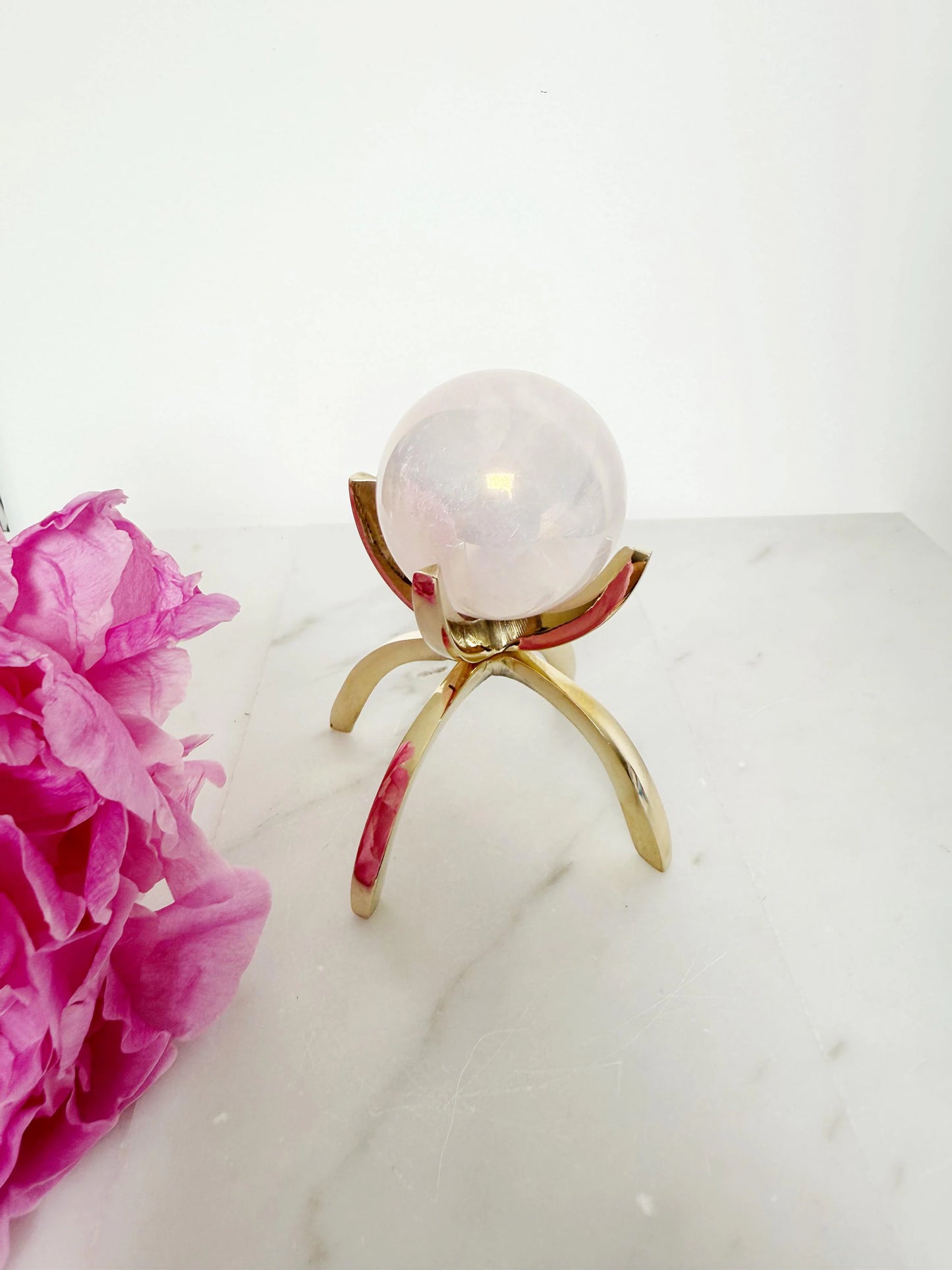 Angel Aura Rose Quartz Sphere Set – Pink Crystal Home Decor