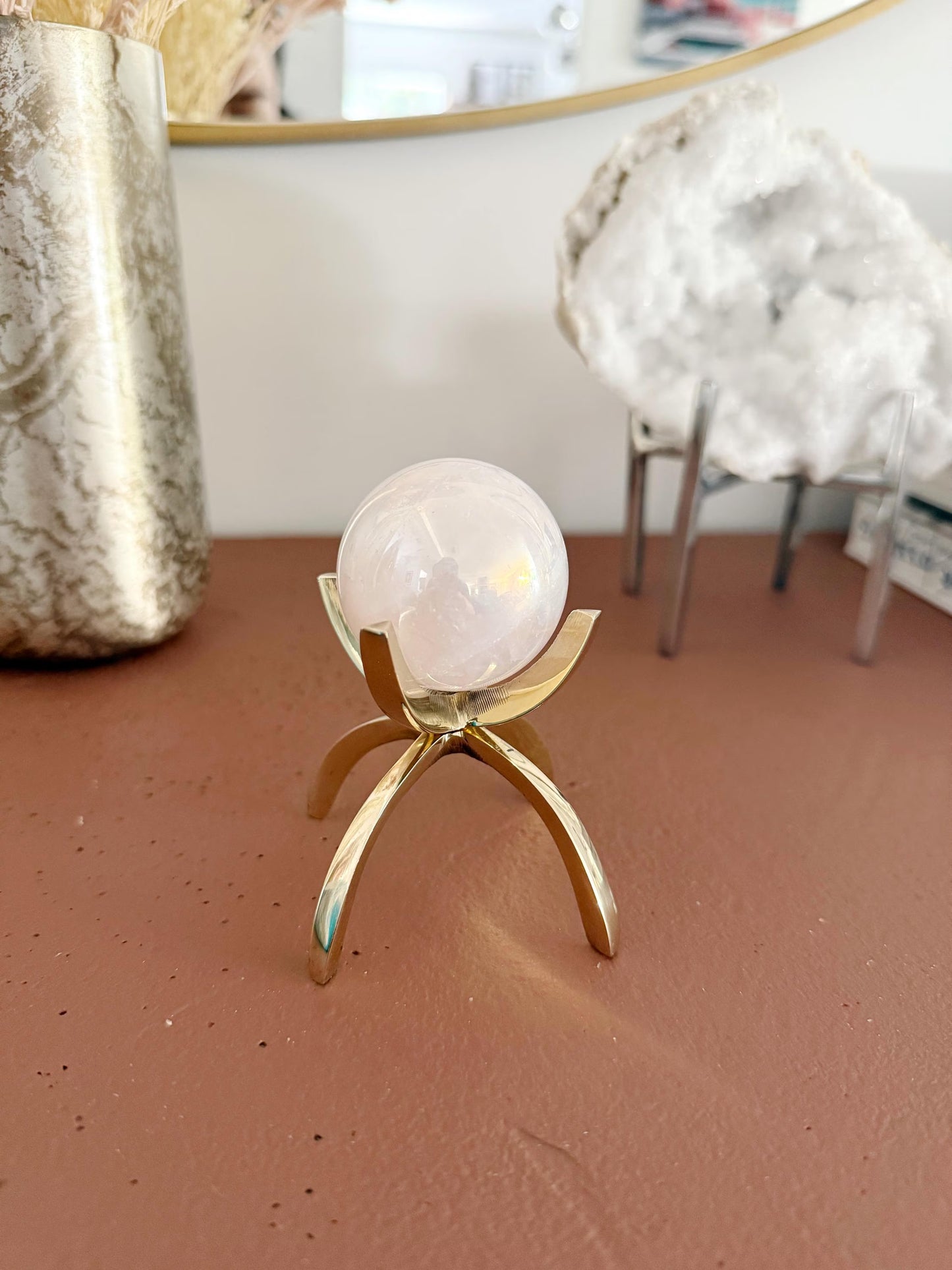 Angel Aura Rose Quartz Sphere Set – Pink Crystal Home Decor