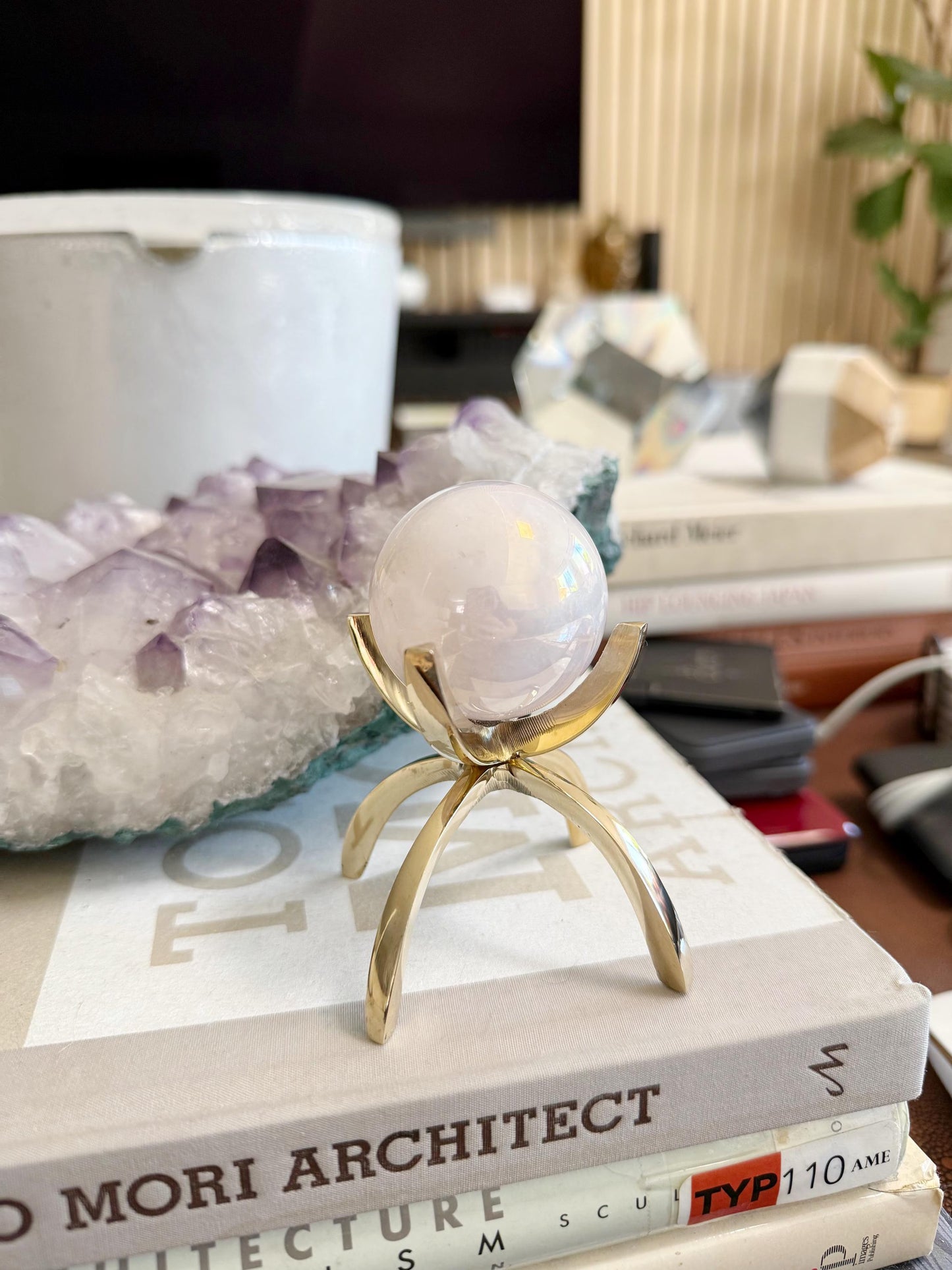 Angel Aura Rose Quartz Sphere Set – Pink Crystal Home Decor