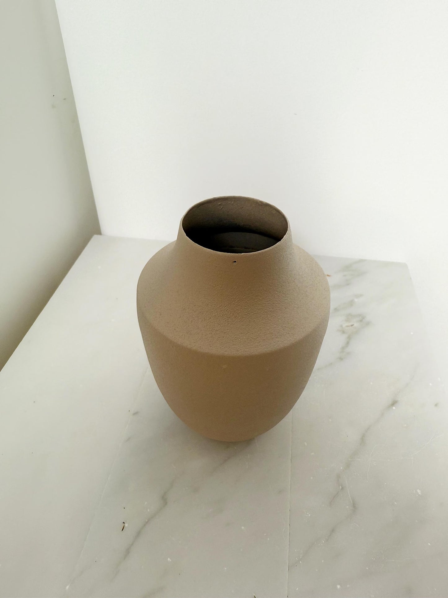 Modern Beige Metal Vase – Minimalist Round Matte Finish Table Decor