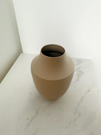 Modern Beige Metal Vase – Minimalist Round Matte Finish Table Decor