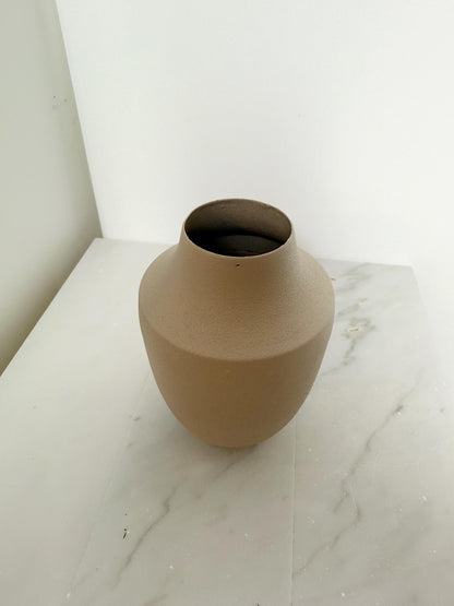 Modern Beige Metal Vase – Minimalist Round Matte Finish Table Decor