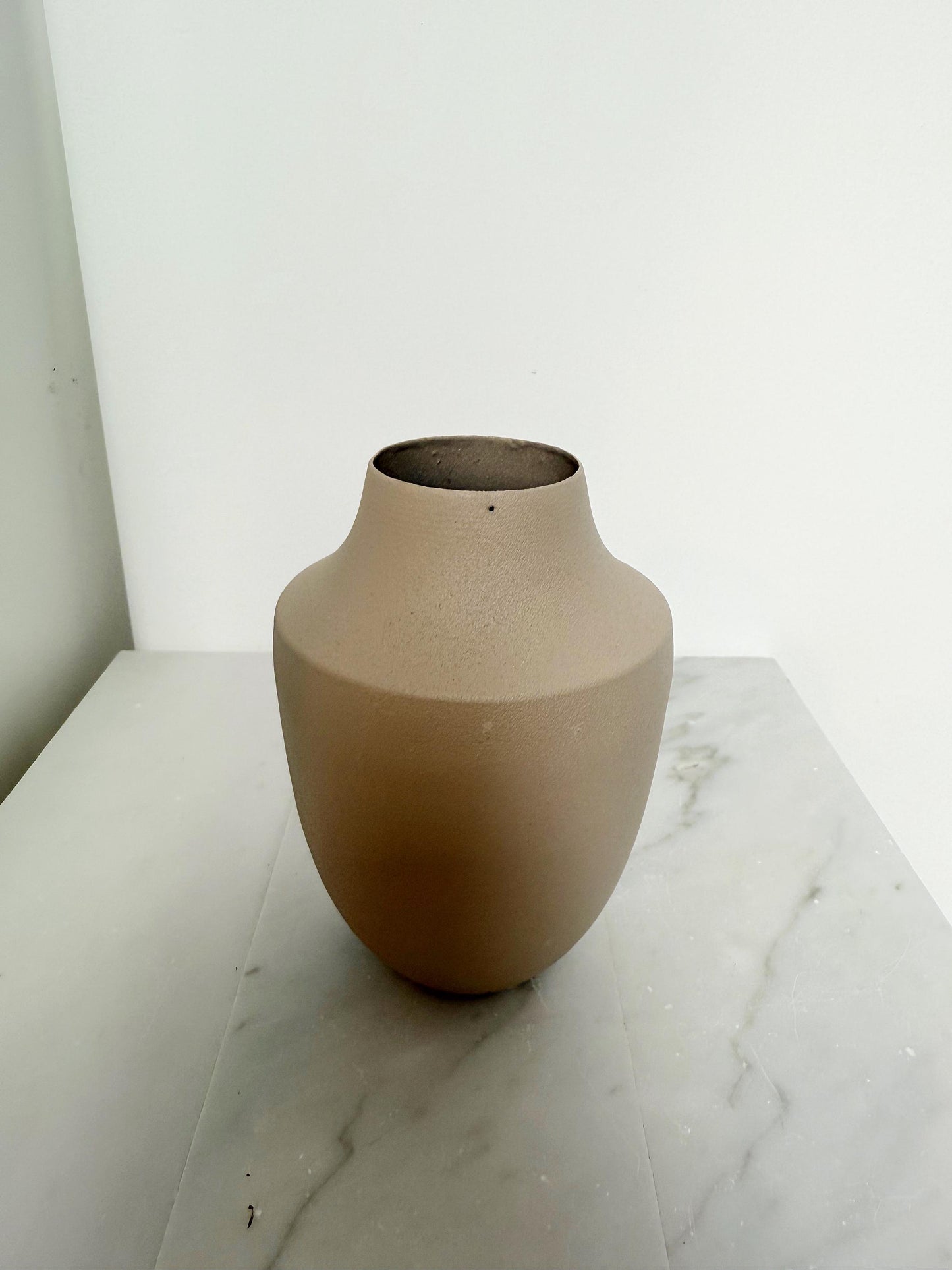 Modern Beige Metal Vase – Minimalist Round Matte Finish Table Decor