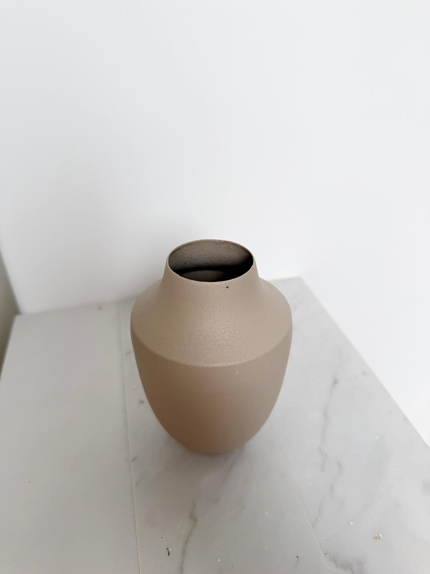 Modern Beige Metal Vase – Minimalist Round Matte Finish Table Decor