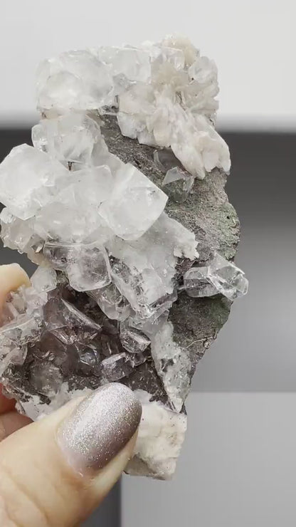 Raw White Apophyllite & Stilbite Quartz on Brass Claw Stand – Boho Crystal Decor