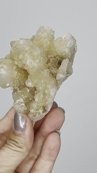 Stilbite & Pink Quartz Crystal on Brass Claw Stand – Unique Boho Decor Accent