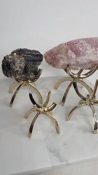 4-Pack Modern Brass Crystal Stand Display – Gold Rock & Sphere Holder