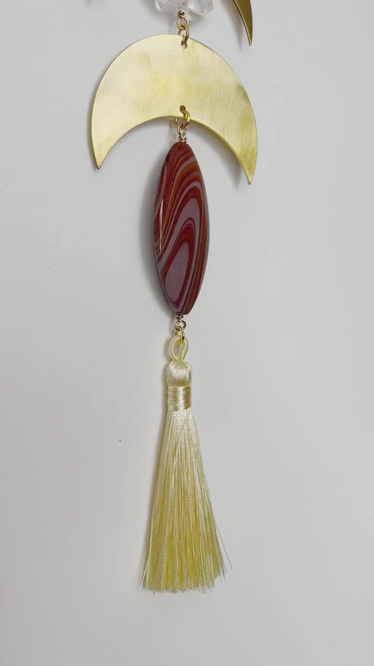 Crescent Brass Crystal Wall Hanging – Red Jasper Sun Catcher