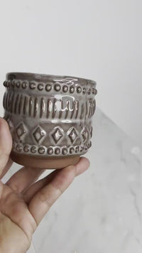 Boho Pattern Ceramic Planter – Neutral Brown Pot for Indoor Plants