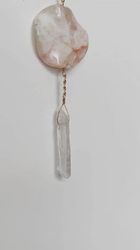 Crystal Sun Catcher Brass Moon Wall Art – Citrine, Smoky Quartz & Rose Jasper
