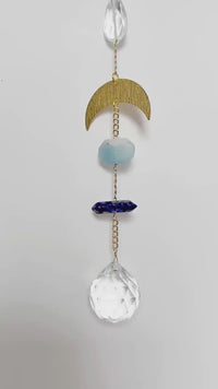 Blue Crystal Suncatcher – Gemstone Moon Wall Hanging