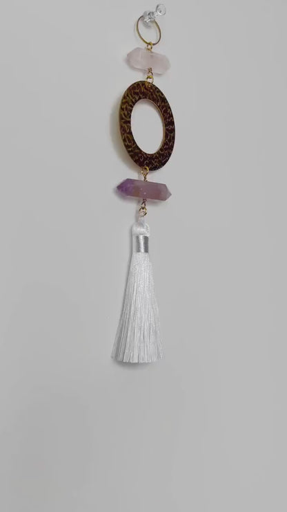 Gemstone Sun Catcher – Rose Quartz & Amethyst Brass Wall Hanging