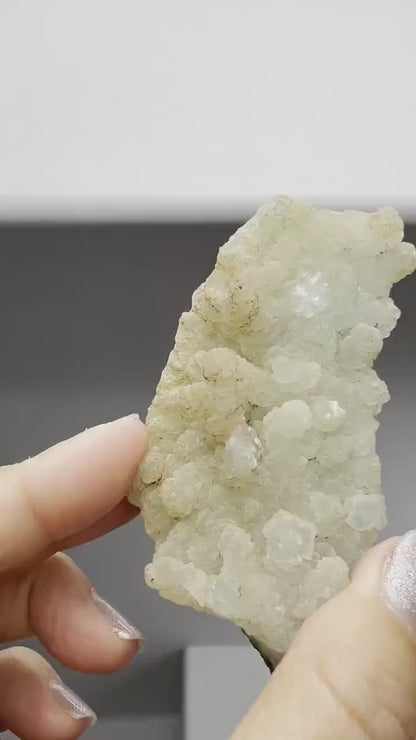 Raw Prehnite Quartz Crystal on Brass Claw Stand – Boho Home Decor Accent